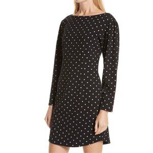 Rebecca Taylor Mini Dress Small Black Polka Dot Long Sleeve Cotton Shift